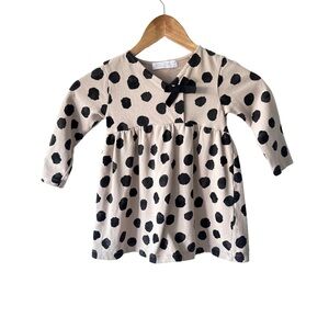 Zara Kids Polka Dot Long Sleeve Dress With Bow 3/4 Years